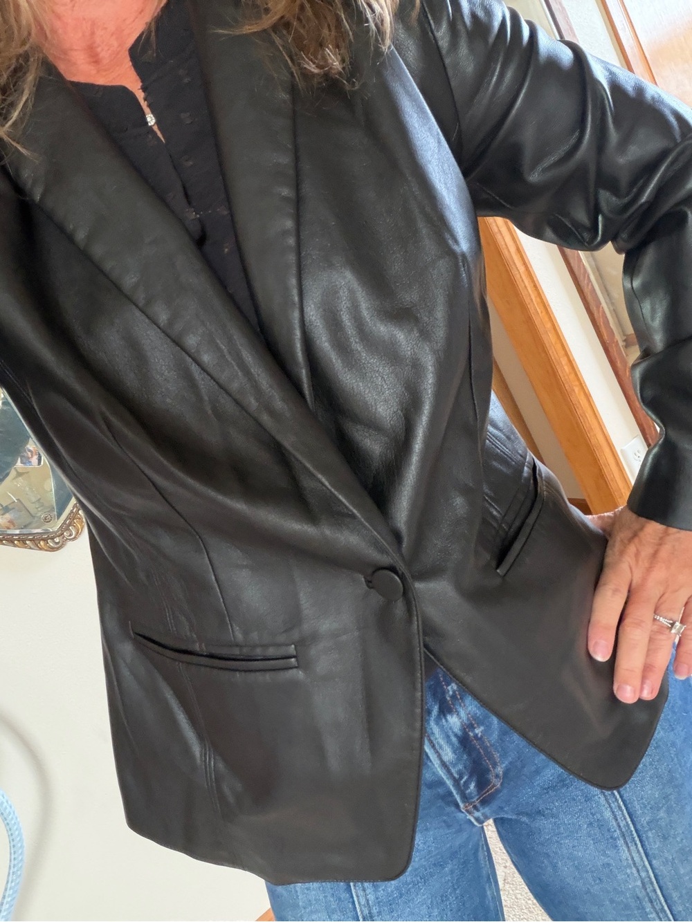 Chico's Black Faux Leather Single-Button Blazer